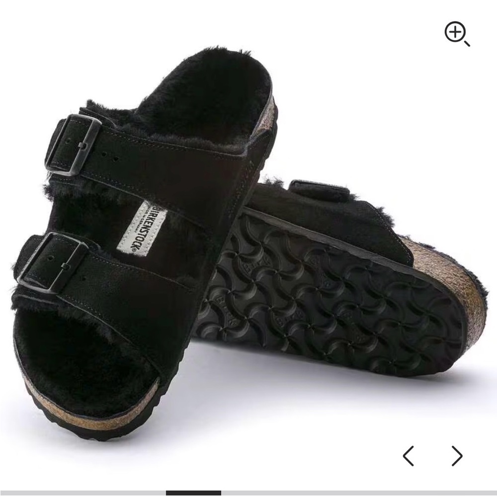 Birkenstock Black Shearling Sandals